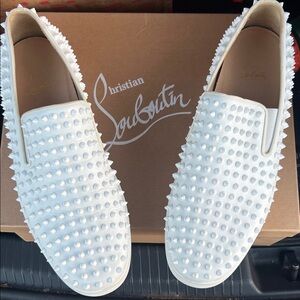 Christian Louboutin White Studded Loafers